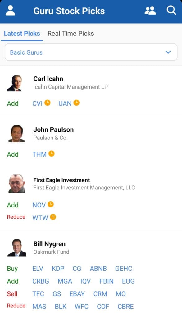 guru stock picks- latest picks, Gurufocus free plan