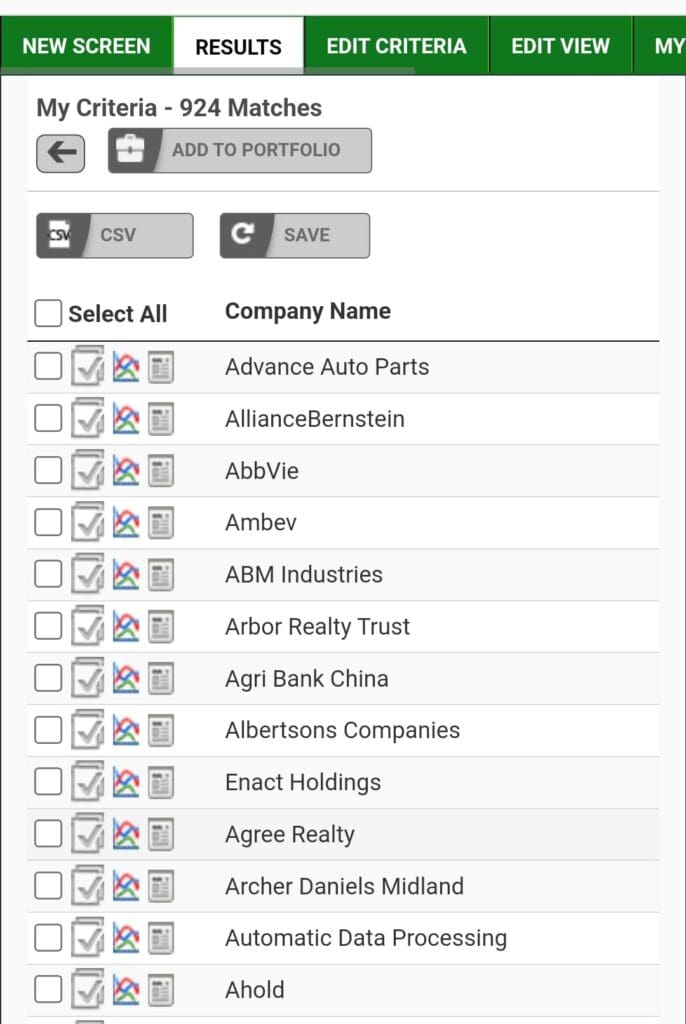 screener results, Zacks Premium