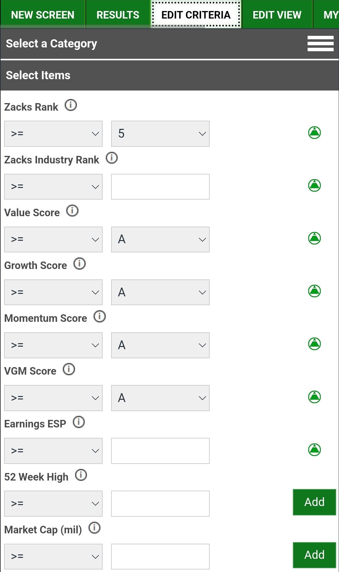 stock screener filters, Zacks