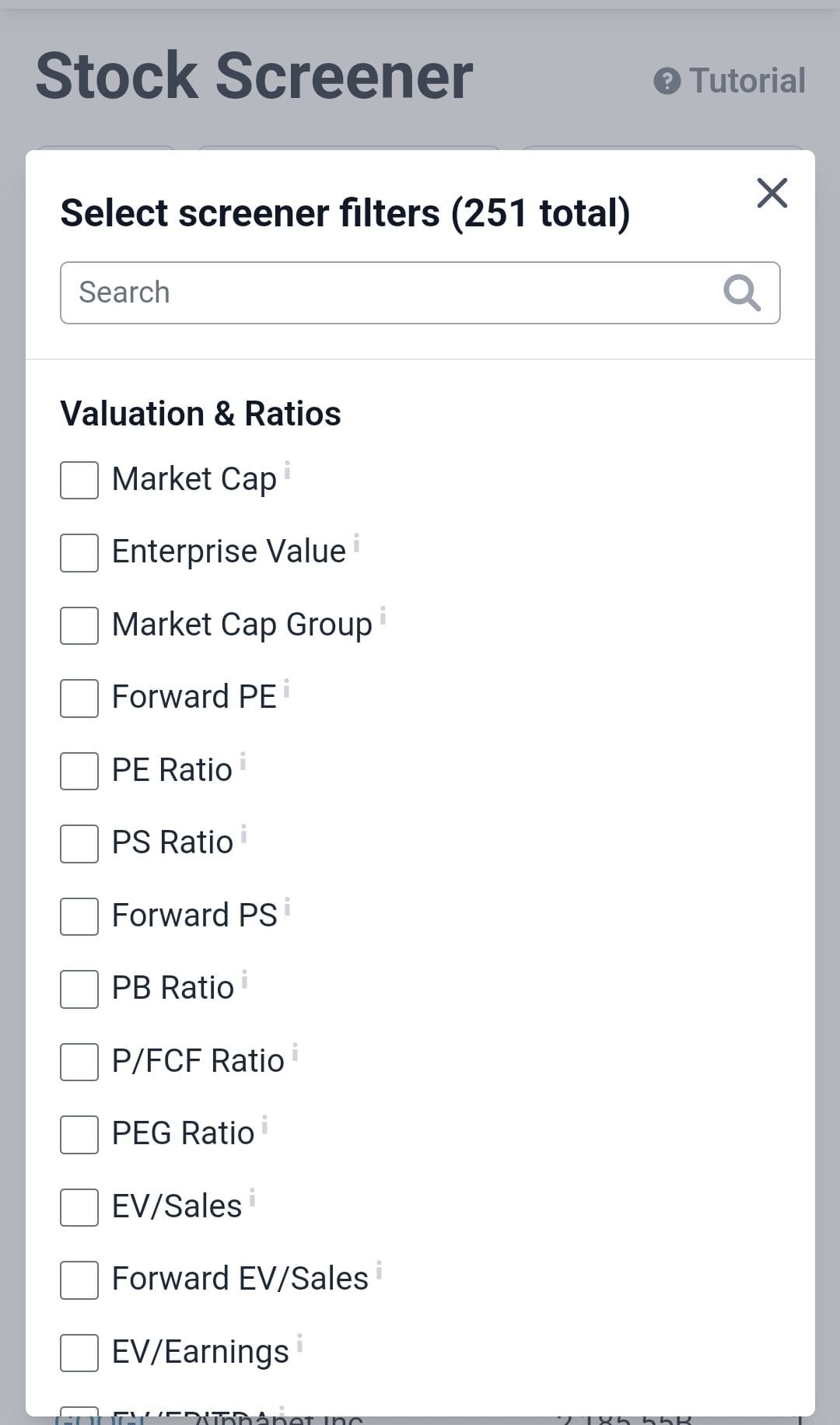 stock screener valuation and ratio filters, stockanalysis.com